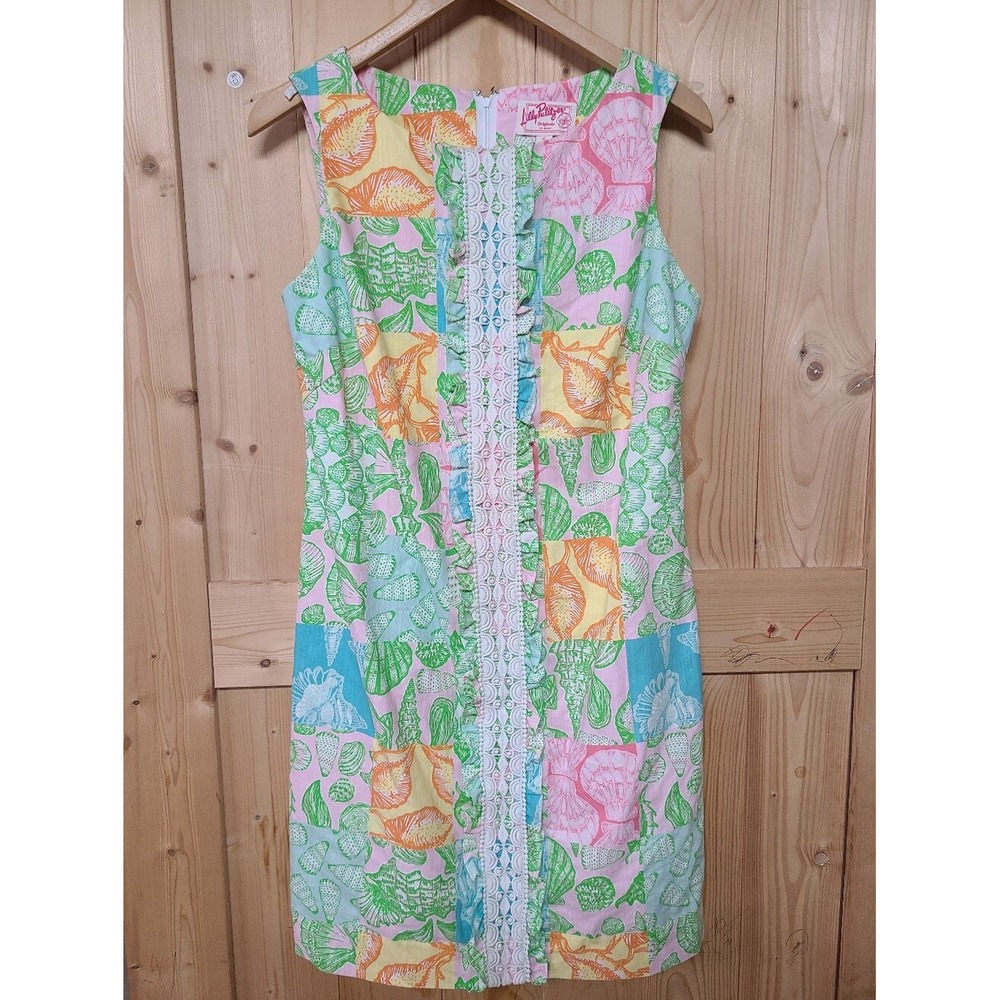 Vintage Lilly Pulitzer Pastel Pink, Green & Blue Shell-Print Shift